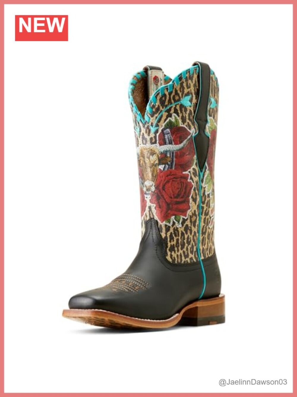 Western Boots Cowgirl Pull-On Square Toe Leather Mid-Calf